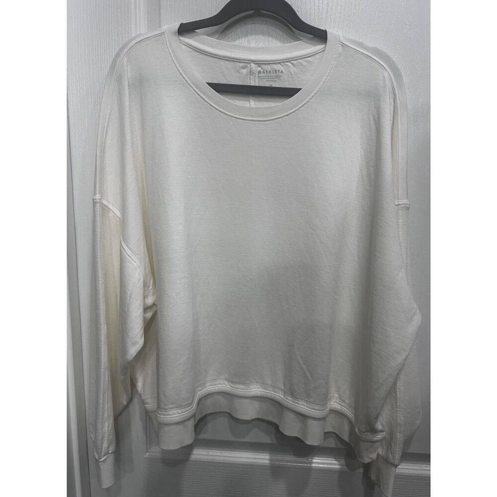 Athleta Sundown Crewneck Sweatshirt Cream Lightweight Plus Sz 1X Athleisure - Picture 2 of 9